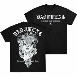 Bad Omens Black Graphic Tee — Floral Skull Illustration